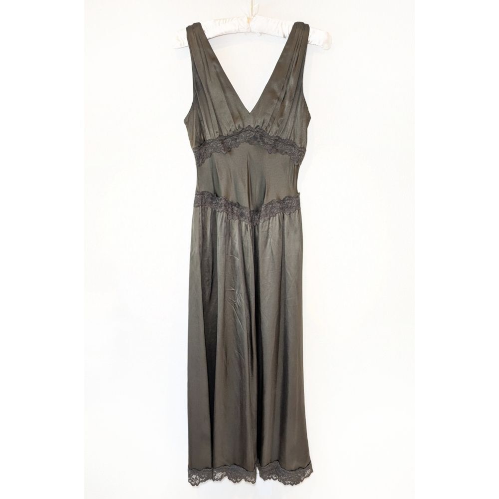 NWT Reformation Stasia Lace Trim Silk Maxi Dress in Pine Tree - Picture 15 of 15